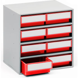 Steel Storage Cabinet, 15-3/4"W x 11-13/16"D x 15-9/16"H, 8 Red Drawers
