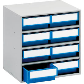 Steel Storage Cabinet, 15-3/4"W x 11-13/16"D x 15-9/16"H, 8 Blue Drawers