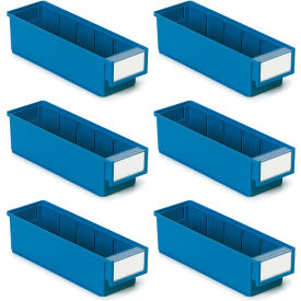 Shelf Bin, 3-5/8"W x 11-13/16"L x 3-1/4"H, Blue, Pack of 6