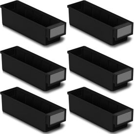 ESD Shelf Bin, 3-5/8"W x 11-13/16"L x 3-1/4"H, Black, Pack of 6