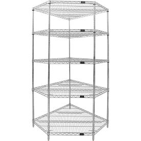 5 Shelf Chrome Corner Wire Shelving Unit, 58-1/2"W x 46"D x 63"H
