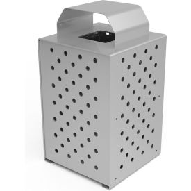 Pasadena Steel Outdoor Trash Can w/ Rain Bonnet Lid, 36 Gallon Capacity, Metallic Silver