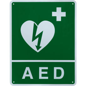 ILCOR Flush AED Wall Sign For Emergency Defibrillator Identification, White/Green