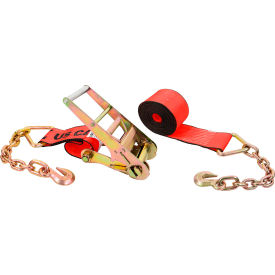 Ratchet Strap with 18" Chain Extensions, 4'' x 50', Red