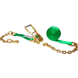 Ratchet Strap with Chain Extension, 2" x 27', Green