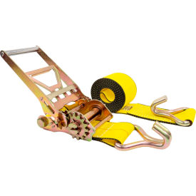 Gear-Driving Reverse Action Ratchet Strap with Wire Hook, 4" x 20', Yellow