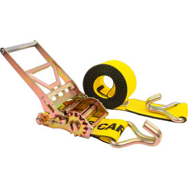 Gear Driving Reverse Action Ratchet Strap with Wire Hooks, 4" x 27', Yellow