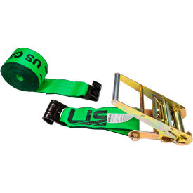 Ratchet Strap with Flat Hooks, 4'' x 30', Green