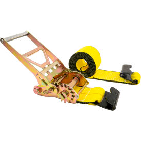 Gear-Driving Reverse-Action Ratchet Strap with Flat Hook, 4" x 20', Yellow