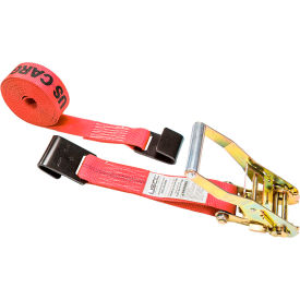 Ratchet Strap with Flat Hooks, 2" x 12', Red