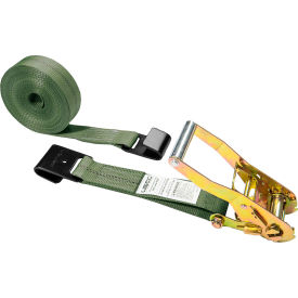 Ratchet Strap with Flat Hooks, 2'' x 30', Olive Drab