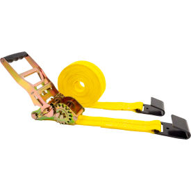 Gear Driving Reverse Action Ratchet Strap with Flat Hooks, 2" x 27', Yellow
