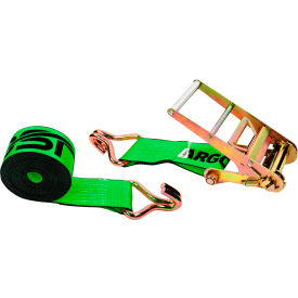 Ratchet Strap with Wire Hooks, 4" x 30', Green