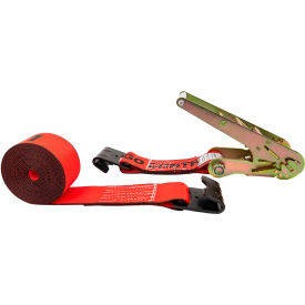 Ratchet Strap with Flat Hooks, 3" x 27', Red