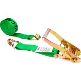 Ratchet Strap w/Wire, Double J Hooks, 2" x 27', Green
