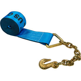 Winch Strap with 18" Chain Extension, 4" x 30', Blue