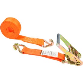 Ratchet Strap with Wire / Double J Hooks, 2" x 50', Orange