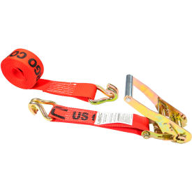 Ratchet Strap with Wire / Double J Hooks, 2" x 50', Red