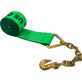 Winch Strap with 18" Chain Extension, 4" x 30', Green