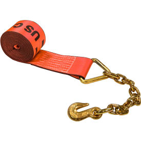 Winch Strap with 18" Chain Extension, 4" x 30', Red