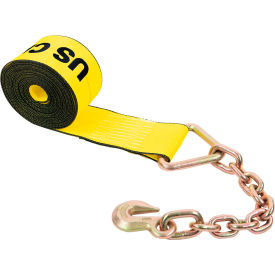 Winch Strap with 18" Chain Extension, 4" x 30', Yellow