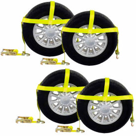 Car Carrier Tire Holder Basket Straps with Swivel Hooks & Ratchet, Yellow, Pack of 4