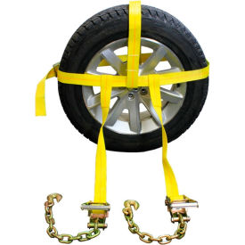 Side Mount Wheel Net w/ Cam Buckle & 2 Ratchets & Chain Extensions, 2''x35', Yellow