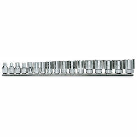17-Piece 3/8" Drive 12-Point Socket Set on Rail, Metric 6mm to 22mm
