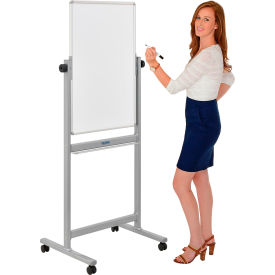 Mobile Reversible Magnetic Whiteboard - 24"W x 36"H - Steel - Silver Frame