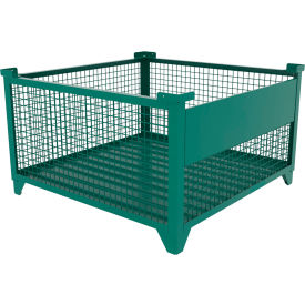 Bulk Wire Mesh Container w/ Drop Gate, 49-1/2"L x 49-1/2"W x 29-1/2"H, Teal