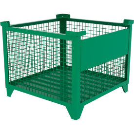 Bulk Wire Mesh Container w/ Drop Gate, 36-1/2"L x 36-1/2"W x 29-1/2"H, Green