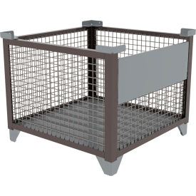 Bulk Wire Mesh Container w/Drop Gate, 36-1/2"L x 36-1/2"W x 29-1/2"H, Silver