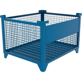 Bulk Wire Mesh Container w/ Drop Gate, 43-1/2"L x 36-1/2"W x 29-1/2"H, Blue