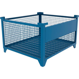 Bulk Wire Mesh Container w/ Drop Gate, 49-1/2"L x 43-1/2"W x 29-1/2"H, Blue