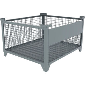 Bulk Wire Mesh Container w/ Drop Gate, 49-1/2"L x 43-1/2"W x 29-1/2"H, Gray
