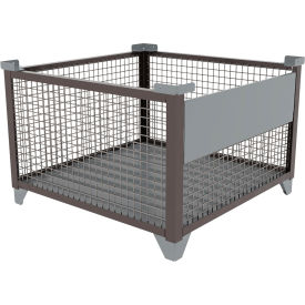 Bulk Wire Mesh Container w/Drop Gate, 43-1/2"L x 43-1/2"W x 29-1/2"H, Silver