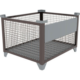 Bulk Wire Mesh Container w/Drop Gate, 43-1/2"L x 36-1/2"W x 29-1/2"H, Silver