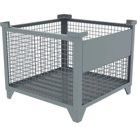 Bulk Wire Mesh Container w/ Drop Gate, 36-1/2"L x 36-1/2"W x 29-1/2"H, Gray