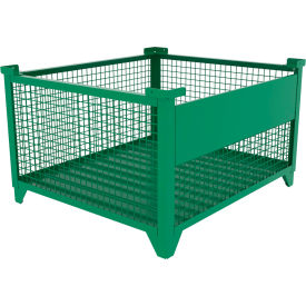 Bulk Wire Mesh Container w/ Drop Gate, 49-1/2"L x 43-1/2"W x 29-1/2"H, Green