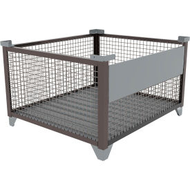 Bulk Wire Mesh Container w/Drop Gate, 49-1/2"L x 43-1/2"W x 29-1/2"H, Silver