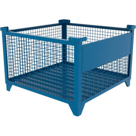 Bulk Wire Mesh Container w/ Drop Gate, 43-1/2"L x 43-1/2"W x 29-1/2"H, Blue