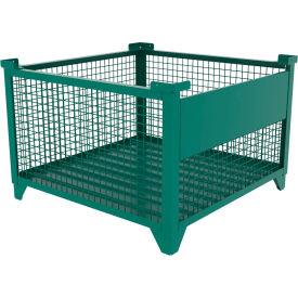 Bulk Wire Mesh Container w/ Drop Gate, 43-1/2"L x 43-1/2"W x 29-1/2"H, Teal