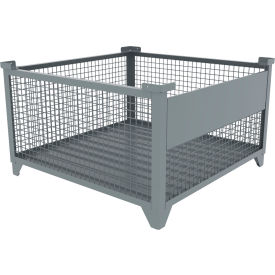 Bulk Wire Mesh Container w/ Drop Gate, 49-1/2"L x 49-1/2"W x 29-1/2"H, Gray