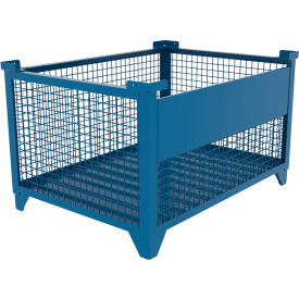 Bulk Wire Mesh Container w/ Drop Gate, 49-1/2"L x 36-1/2"W x 29-1/2"H, Blue