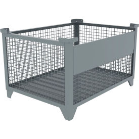 Bulk Wire Mesh Container w/ Drop Gate, 49-1/2"L x 36-1/2"W x 29-1/2"H, Gray