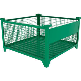 Bulk Wire Mesh Container w/ Drop Gate, 49-1/2"L x 49-1/2"W x 29-1/2"H, Green