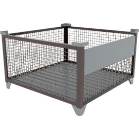 Bulk Wire Mesh Container w/Drop Gate, 49-1/2"L x 49-1/2"W x 29-1/2"H, Silver