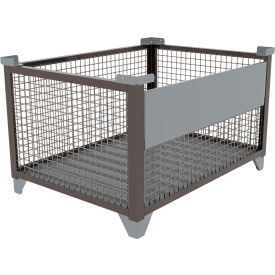 Bulk Wire Mesh Container w/Drop Gate, 49-1/2"L x 36-1/2"W x 29-1/2"H, Silver