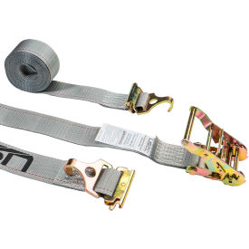 E-Track Ratchet Strap, F-Hooks & Spring E-Fittings, 2" x 16', Gray