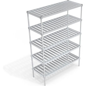 Heavy Duty Shelving Unit, 5 Slatted T-Bar Shelves, 60"W x 24"D x 84-1/4"H
